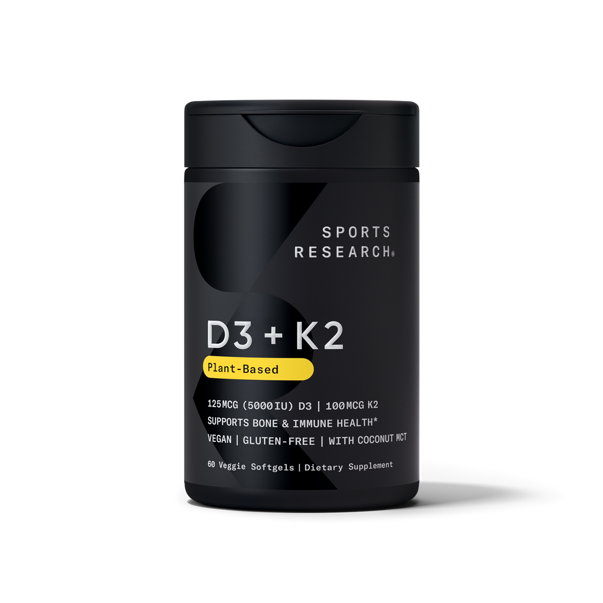 Vitamina D3+K2 Vegana (5.000UI D3 / 100mcg K2) — Sports Research, 60 Softgels