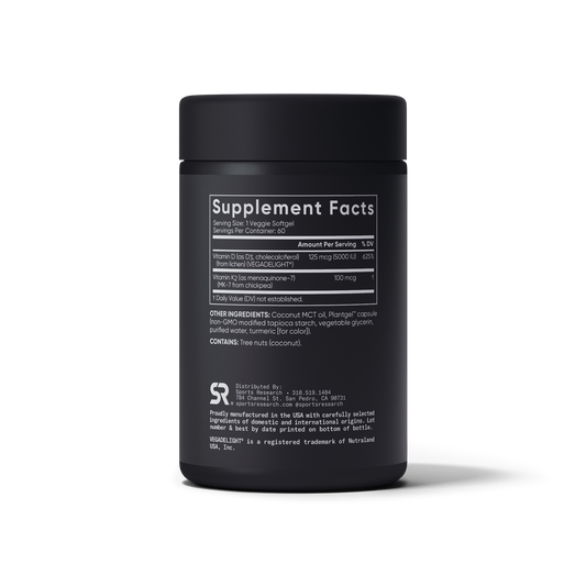 Vitamina D3+K2 Vegana (5.000UI D3 / 100mcg K2) — Sports Research, 60 Softgels