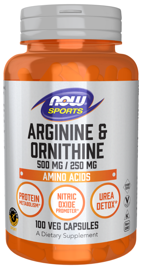 Arginina e Ornitina, 500 mg / 250 mg, 100 Cápsulas Vegetarianas