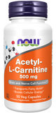 Acetyl-L-Carnitine, 500 mg, 50 Cápsulas Vegetarianas