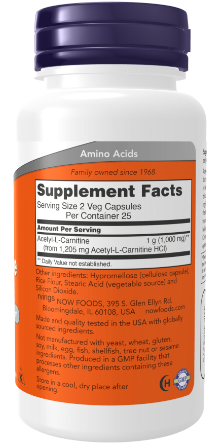 Acetyl-L-Carnitine 500 mg -100 Cápsulas Vegetarianas