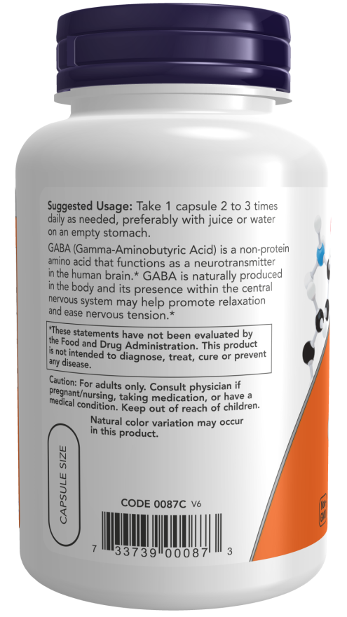 GABA 500 mg 100 Cápsulas Veganas