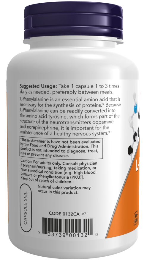 L-Phenylalanine, 500 mg, 120 Cápsulas Vegetarianas