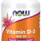 Vitamina D-3 400 UI, 180 Softgels