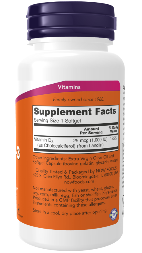 Vitamina D-3 1000 UI, 180 Softgels