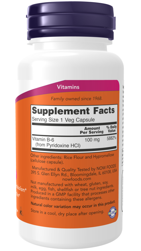 Vitamina B-6 100 mg, 250 Cápsulas Vegetarianas