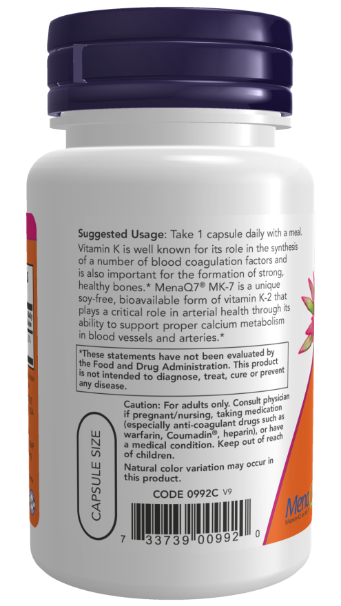 MK-7 Vitamina K-2 100 mcg, 60 Cápsulas Vegetarianas