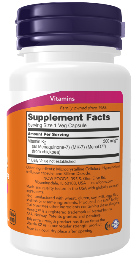 MK-7 Vitamina K-2, Extra Strength, 300 mcg, 60 Cápsulas Vegetarianas