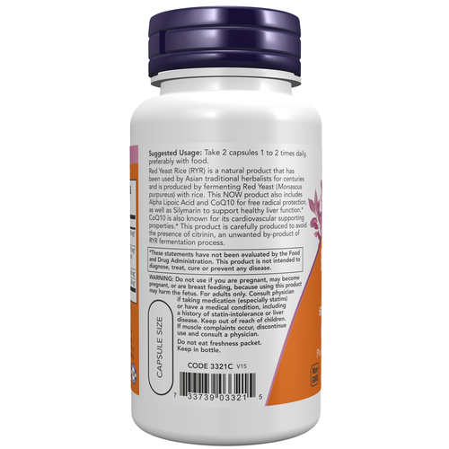 Red Yeast Rice, 600 mg com CoQ10 30 mg, 60 Cápsulas Vegetarianas