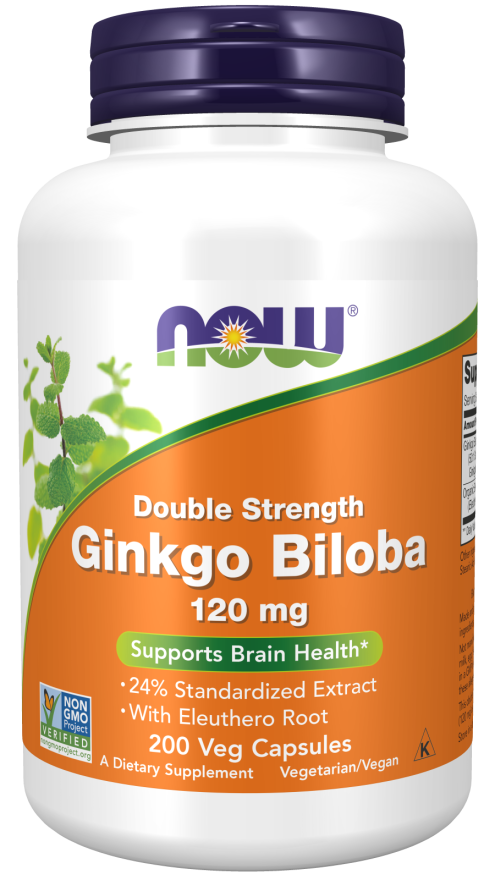 Ginkgo Biloba, Força Dupla 120 mg, 200 Cápsulas Vegetarianas