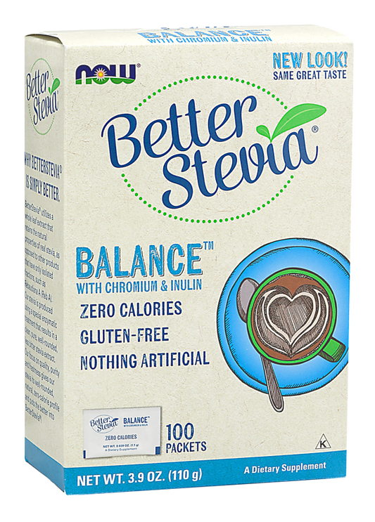 BetterStevia® Balance™ Com Pacotes de Cromo e Inulina, 100 Packets