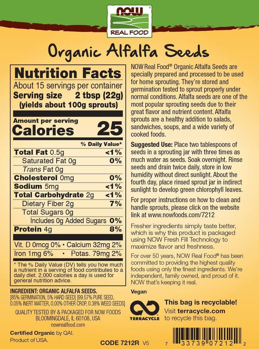 Sementes de alfafa, orgânicas, 12 onças.-Now Foods-Alimentos Naturais, Brotando