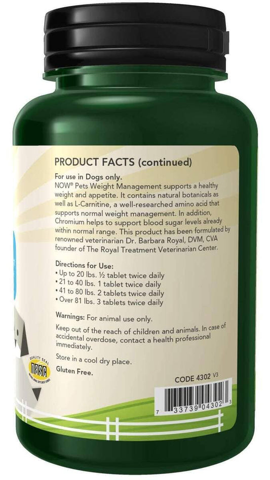 Controle de peso, 90 comprimidos mastigáveis para cães-Now Foods-Comprimidos mastigáveis para controle de peso para cães,Saúde Dos Pets