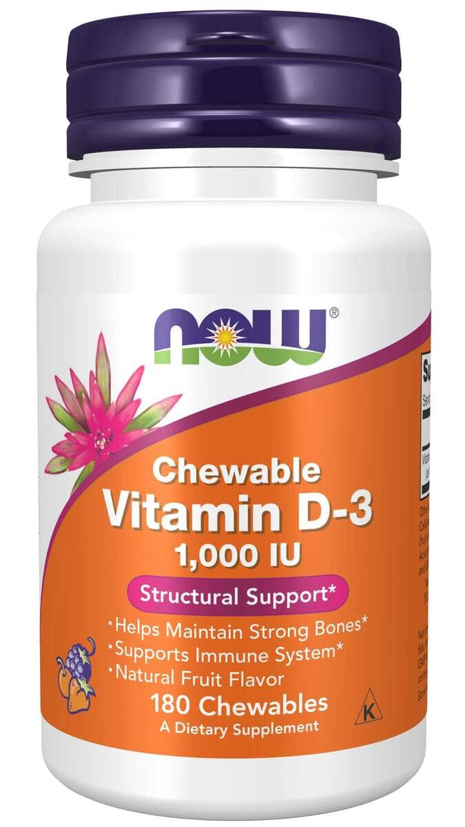 Vitamina D-3 1000 UI, 180 Mastigáveis-NOW FOODS-Nossos Produtos,Vitaminas / Vitamina D; Suporte para articulações