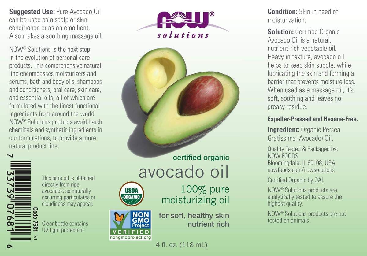 Óleo de abacate orgânico, 4 fl.oz.-Now Foods-Beleza & Cuidados Pessoais,Cuidados com o Corpo
